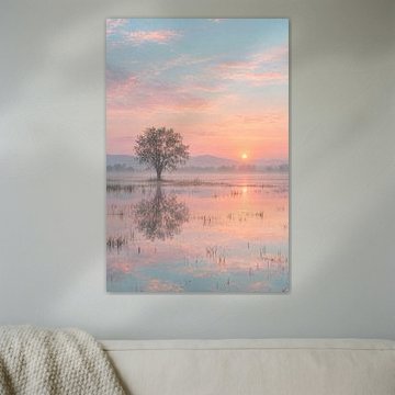 Un arbre solitaire dans la brume matinale