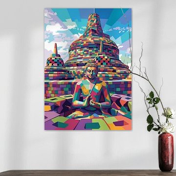 Cando Borobudur – WPAP-Pop-Art-Illustration – Metallposter