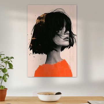 Modern Vrouwenportret Zwart Wit met Oranje
