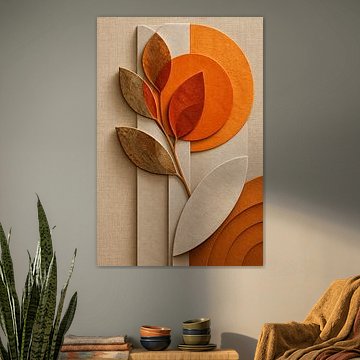 Abstraktes botanisches Relief in Orange- und Erdtönen von STUDIO ARTSY