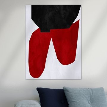 Minimalistische abstracte kunst met organische vormen in zwart- en roodtinten