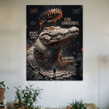 « Stay Dangerous » : la survie est un art – Design graphique cyberpunk représentant un crocodile