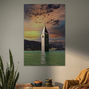 Kirchturm Graun Reschensee von C. Stockbauer