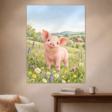 Des porcelets parmi les fleurs sauvages – Grange rouge