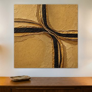 Abstract Goud Reliëf met Zwarte Organische Lijnen van STUDIO ARTSY