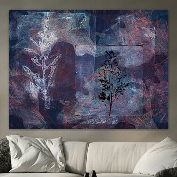 Minimalistische, abstrakte botanische Kunst in Blau von Dina Dankers