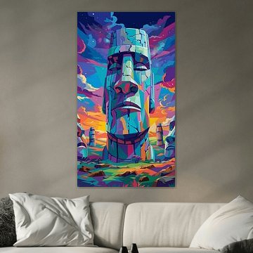 Moai Island WPAP Pop Art Illustration Metal Poster