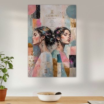 Gemini-Sternzeichen-Gemälde – Farbenfrohe Astrologie-Kunst