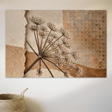 Art botanique en techniques mixtes : berce séchée au style rustique