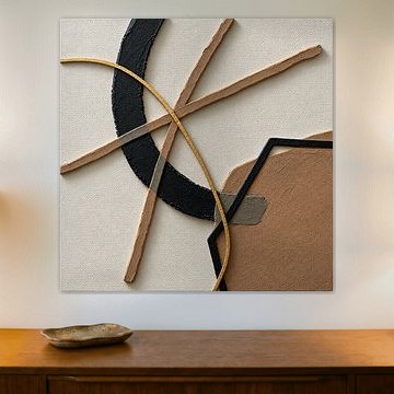 Japandi abstract artwork with texture and gold accents