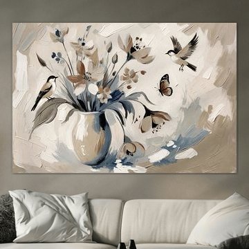 Birds and flowers in soft shades of blue by Imperial Art House