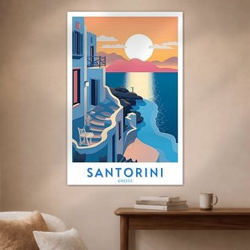 Sonnenuntergang auf Santorin | Minimalistisches Reiseplakat von Minimal Blue