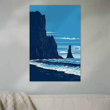 Blaue Felsformationen und brechende Wellen | Küstenkunst