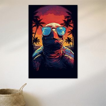 Cool Turtle | Portrait au coucher de soleil tropical sur Minimal Blue