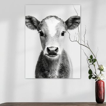 Veau à la liste blanche – Art animalier noir et blanc sur StudioRemier