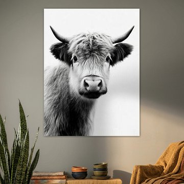 Hochlandrind mit Hörnern – Tierkunst in Schwarzweiß von StudioRemier