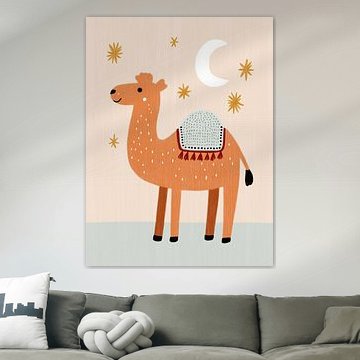 Kamel unter Mond und Sternen – Wüstenbild fürs Kinderzimmer