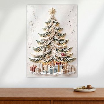 Weihnachtsbaum – Im goldenen Japandi-Relief von AidasignArt