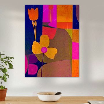 Expressive Pop-Art-Abstraktion mit Tulpen und leuchtenden Farbflächen von STUDIO ARTSY