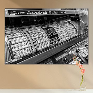 Jukebox met keuzelijst in zwart wit