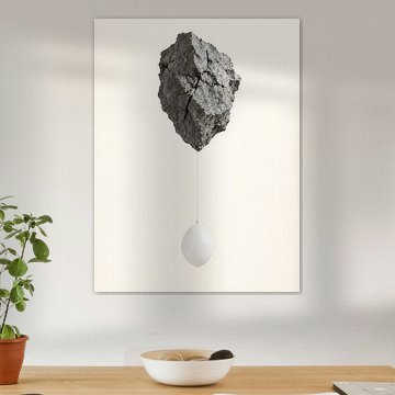 Ein Felsbrocken hebt einen Ballon in die Höhe von Henk Egbertzen