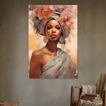 African woman with roses in her turban by Steinfox Art