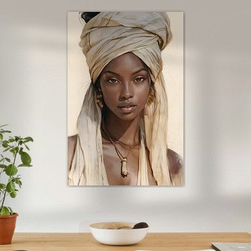 Afrikanische Frau mit cremefarbenem Turban von Steinfox Art