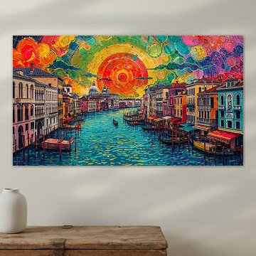 Levendig tafereel aan een Venetiaans kanaal bij zonsondergang van Joseph S Giacalone Photography