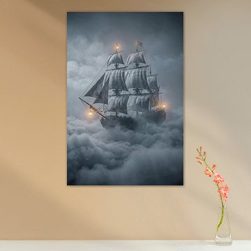 Un bateau fantôme éclairé par des lanternes