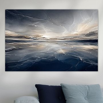 Ocean of Serenity – Luxe Abstracte Wandkunst in Blauw, Grijs en Goud – Moderne Marmerlook Wanddecoratie van Design Wall Arts