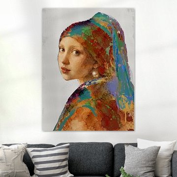 Girl with a Pearl Earring | Urban graffiti, colourful expression on a white background