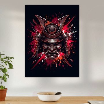 Japanse samoeraikrijgerhelm, Menpo-masker, Bushido-geest – dynamische grafische illustratie