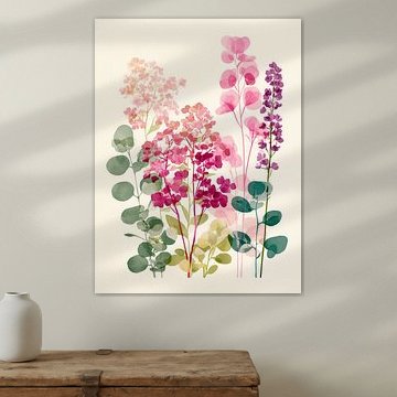 Minimalistisches rosa-grünes Blumenarrangement im botanischen Stil 02
