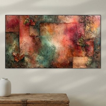 Terracotta Petrol Abstract Painting – Dreamy