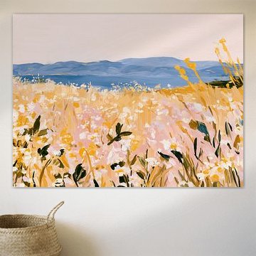 Bloemrijke weidelandschap in geel en roze