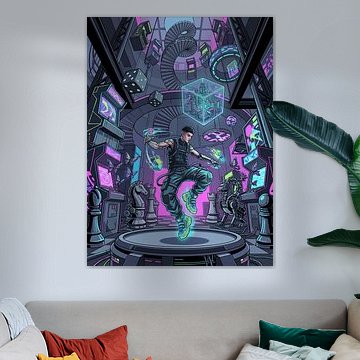 Cyberpunk Gamer Arcade Room Virtual Reality Matrix Sci-Fi Graphic Illustration by The Deeper Way