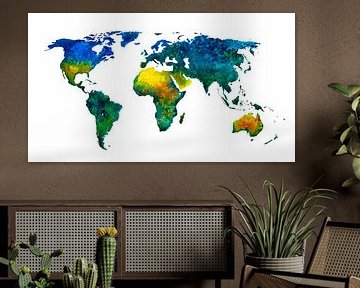 Wereldkaart vol kleur | Schilderij in aquarel