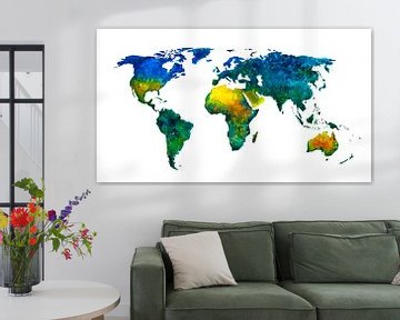 World map full of colour | Painting in watercolour by WereldkaartenShop