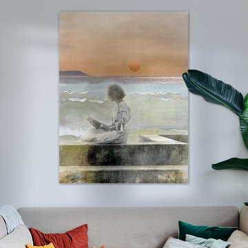 Girl reading at sunset