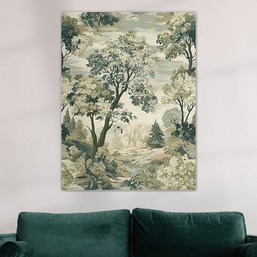 Vintage-Wandteppich „Woodland“ in Salbeigrün mit Waldlandschaft von Gentle Echoes