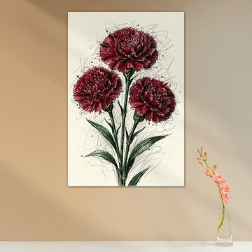 CARNATION SCRIBBLE ART PENCIL SKETCH - METAL POSTER