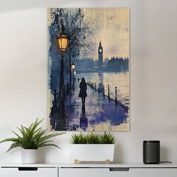 London Big Ben – Verträumtes Gemälde in Blau von BowiScapes – Kunst und urbane Wandgestaltung