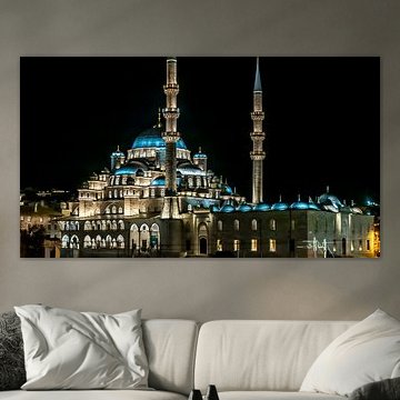 Night-time photograph of the new mosque