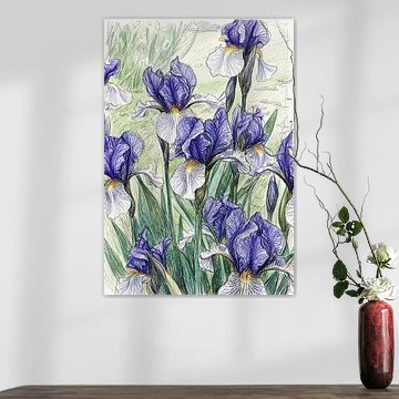 IRIS SCRIBBLE ART POTLOODTECHNIEK - METALEN POSTER