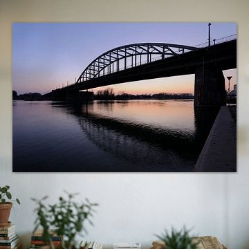 John Frost bridge over the Lower Rhine near Arnhem after sunset by Merijn van der Vliet