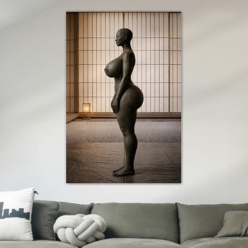 Statue de femme en pierre « wabi-sabi » dans un espace zen sur Henk Egbertzen