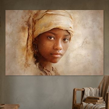 African woman in soft sepia wearing a headscarf by Steinfox Art