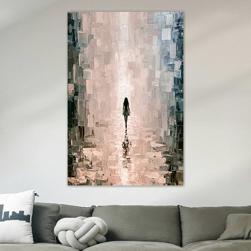 Une silhouette baignée d'une lumière rose pâle