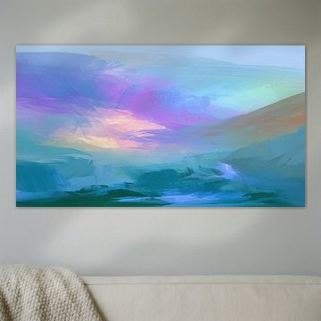 Abstrakte, verträumte Landschaft in Pastellblau und -lila – Panorama