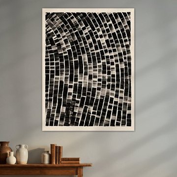 Japandi in Schwarz – Abstrakte Tuschekunst mit geometrischen Linien und Mustern